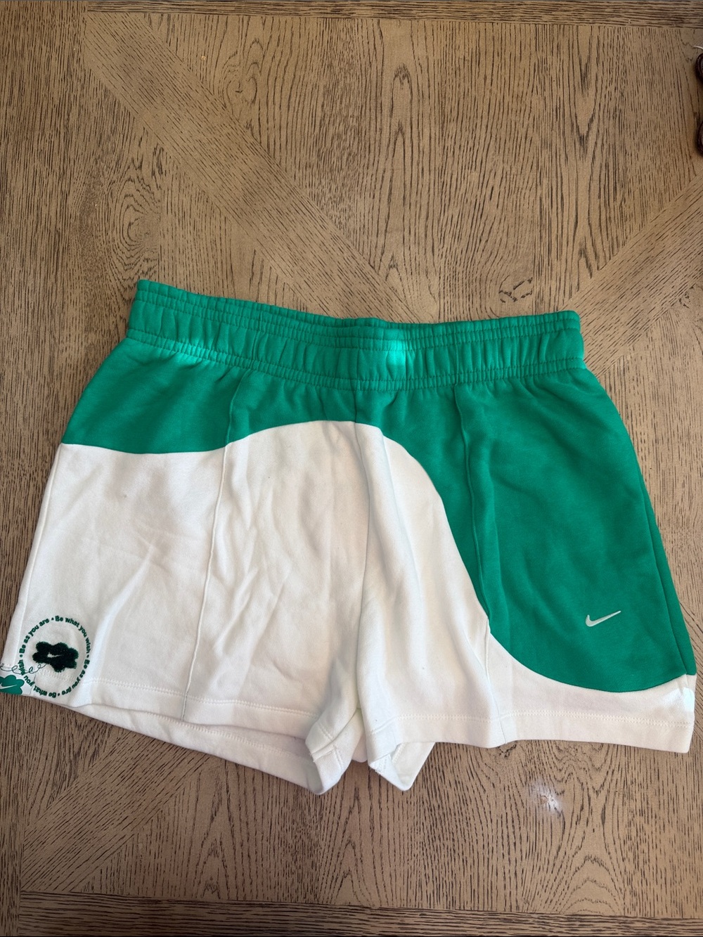 Nike Women’s Green and White Colorblock Athletic Shorts